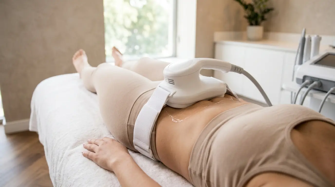 Emsculpt Neo applicator applied to a patient's abdomen during treatment