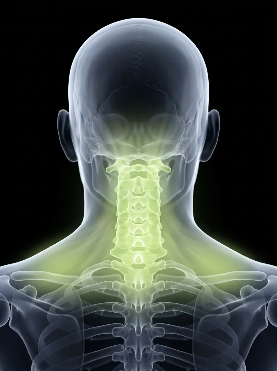 Translucent cervical spine and shoulder nerve visualization for neck pain treatment