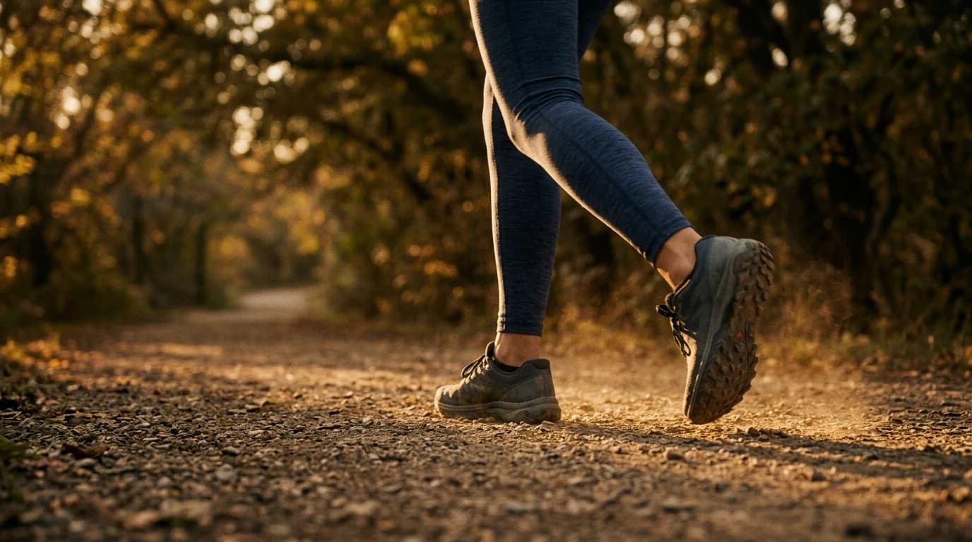Person walking on an outdoor path, moving with confidence